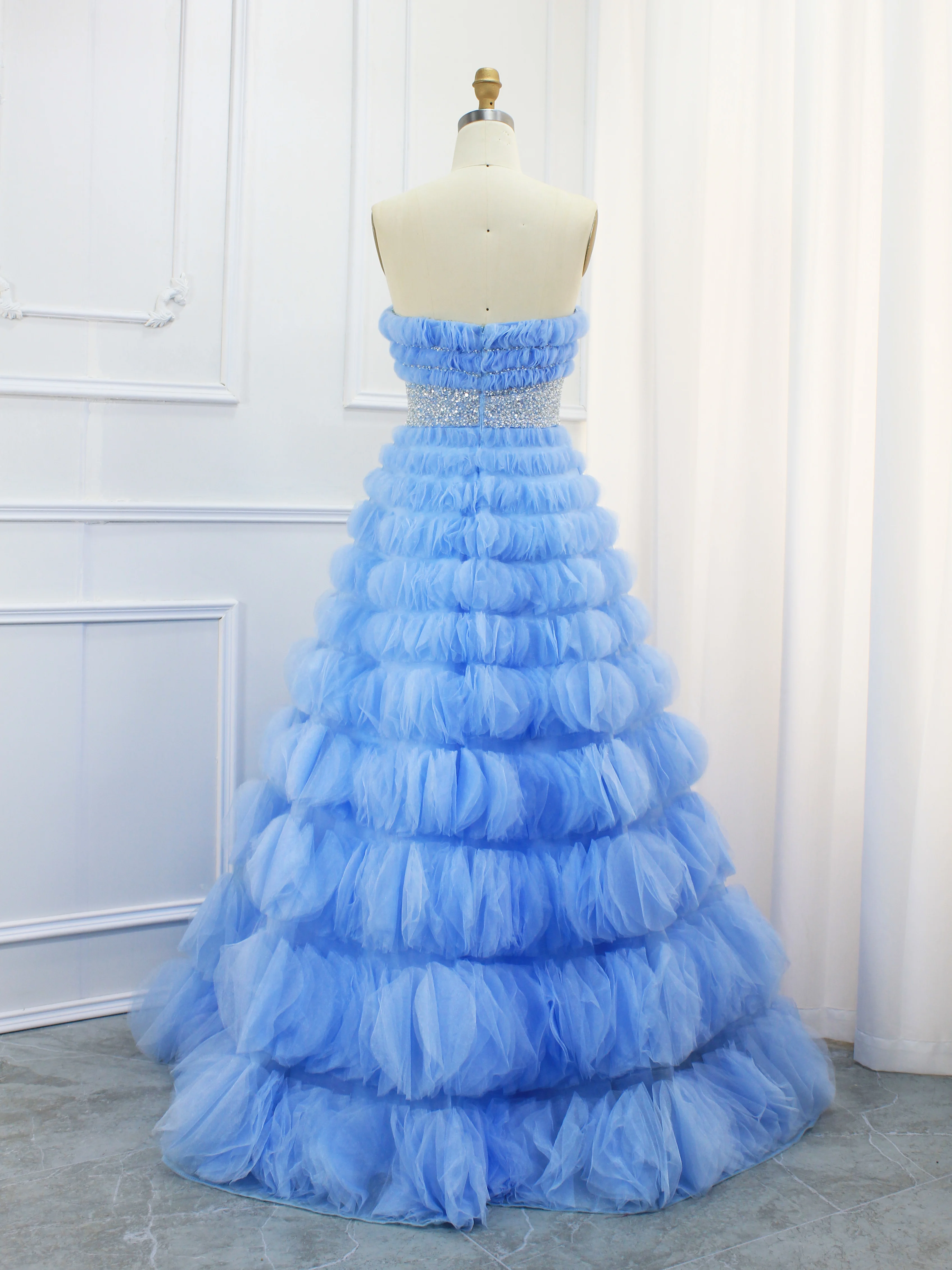 Robe de Demoiselle d'Honneur Trapèze Bleu Ciel avec Manches de Luxe, Tenue de Bal Perlée, au Meilleur Prix, Offre Spéciale, 2024