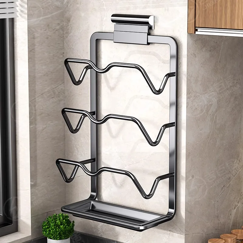 Wall-Hung Non-Perforated Pot Lid Shelf Multi-Functional Kitchen Storage Rack for Cutting Boards And Utensils
