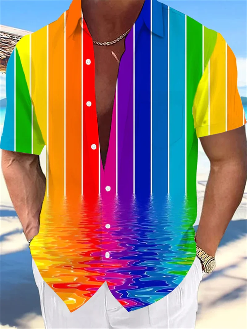 

Men's Polo Shirt 3D Color Line Printed Short Sleeve Men's Fashion Men's Loose Large Golf Sweater