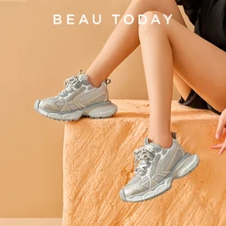 BEAUTODAY Casual Sneakers Women Breathable Mesh Mixed Colors Striped Design Thick Sole Platform 2023 Ladies Shoes Handmade 29478