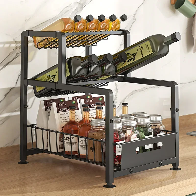 Kitchen seasoning rack lower sink storage rack diagonal seasoning rack multi-functional pumping kitchen supplies finishing rack