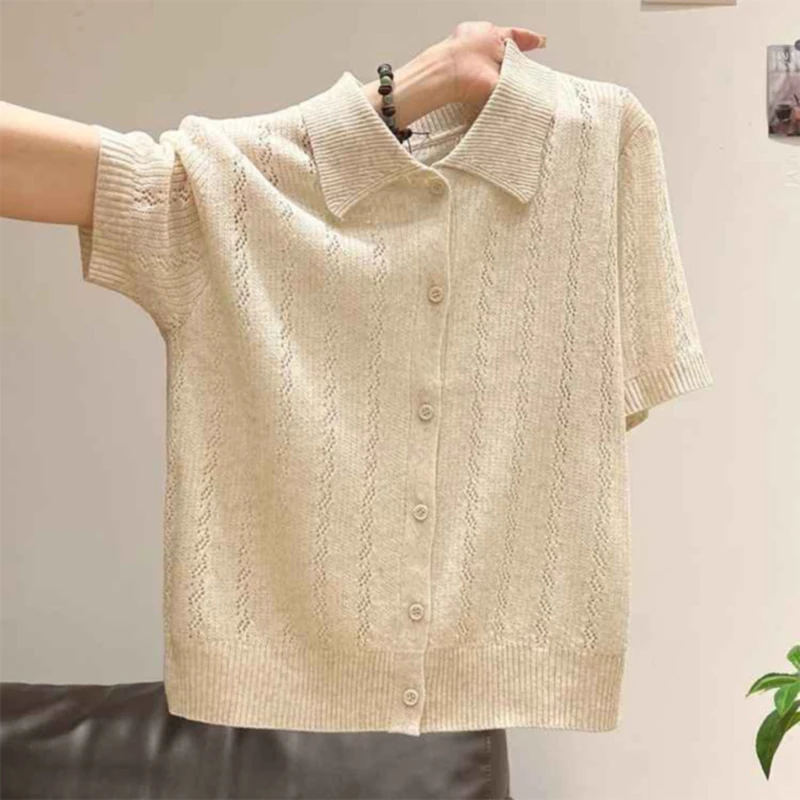 

Новинка лета 2029, вязаный открытый кардиган с воротником Faion, женская тонкая полая футболка ort Sve, дышащая, легкая