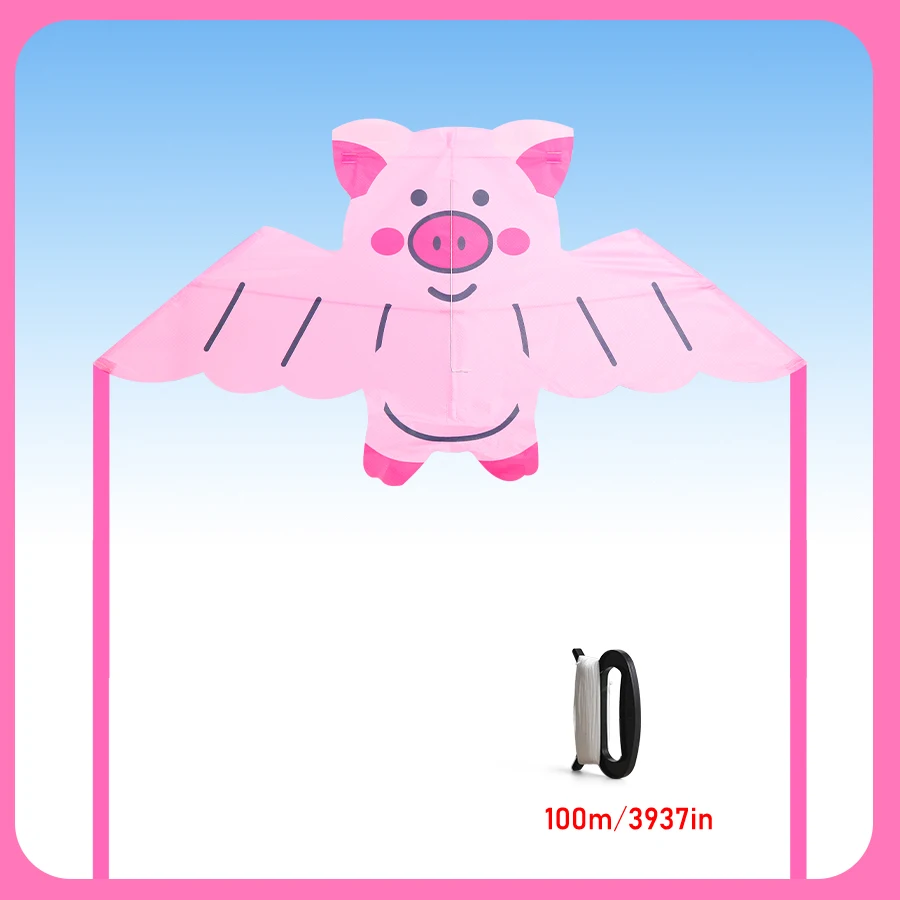 어린이를 위한 귀여운 핑크 돼지 연 - 102cm 쉽게 날릴 수 있는 동물 연, 야외 놀이, 해변 및 공원용 내구성 있는 천 (12세 이상)