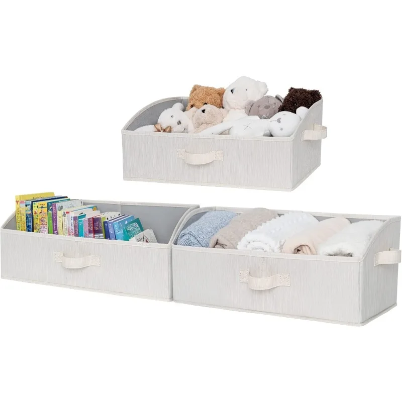 Closet Storage Bins, Trapezoid Storage Box, Fabric Bins and Baskets, 3-Pack, Jumbo, Mixing of Beige, White & Ivory