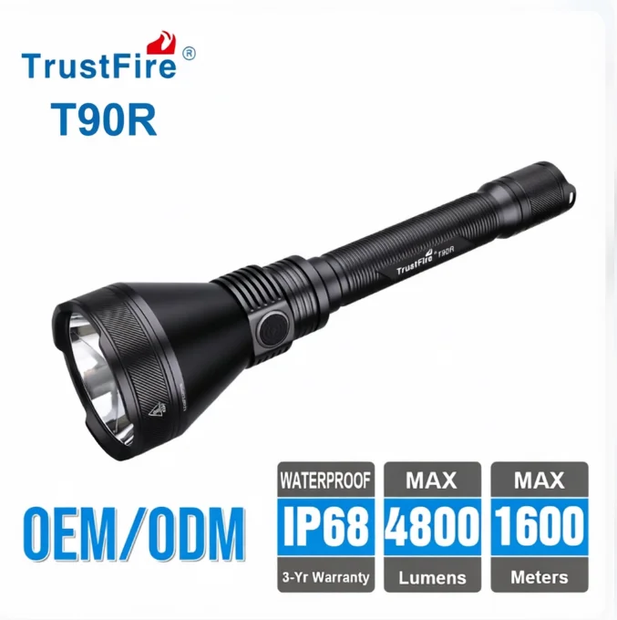 2026 T90R 4800LM Long Range Tactical Flashlight 1600m Beam USB-C Rechargeable Torch for Search and Rescue