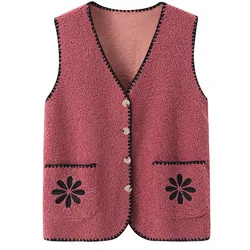 Grandma Spring Autumn Vest Cardigan Middle Aged Elderly Mother Bottoming Sweater Vests 60 To 80 Year Old Women Waistcoat