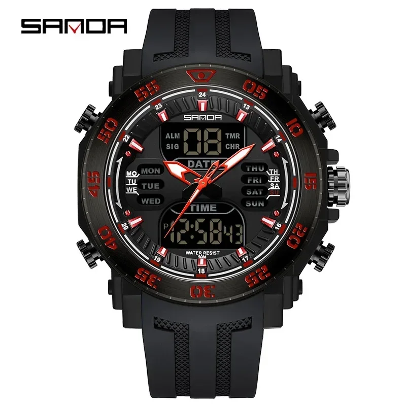 Sanda New Model Hand Clock ForMen Fashion delicate Design Alarm Mode Outdoor Sports Multiple Functions Chronograph Hand Watch
