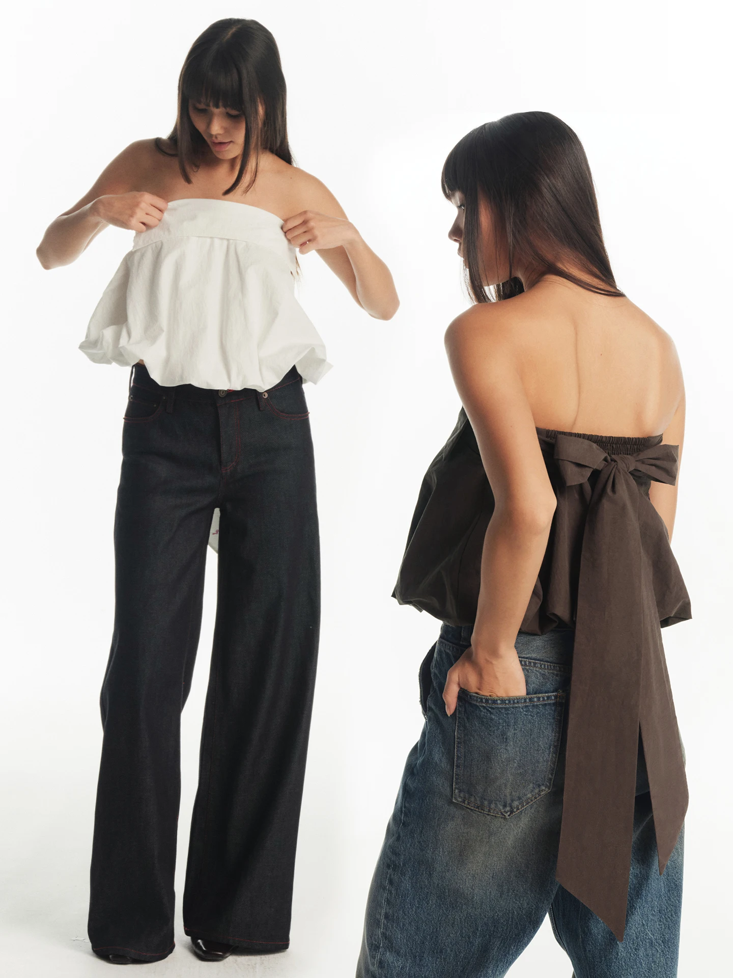 

Joeyono Textured Gathered Strapless Vest Women's Design Loose Sensation Top Cotton Nylon Material Short Length High Elasticity