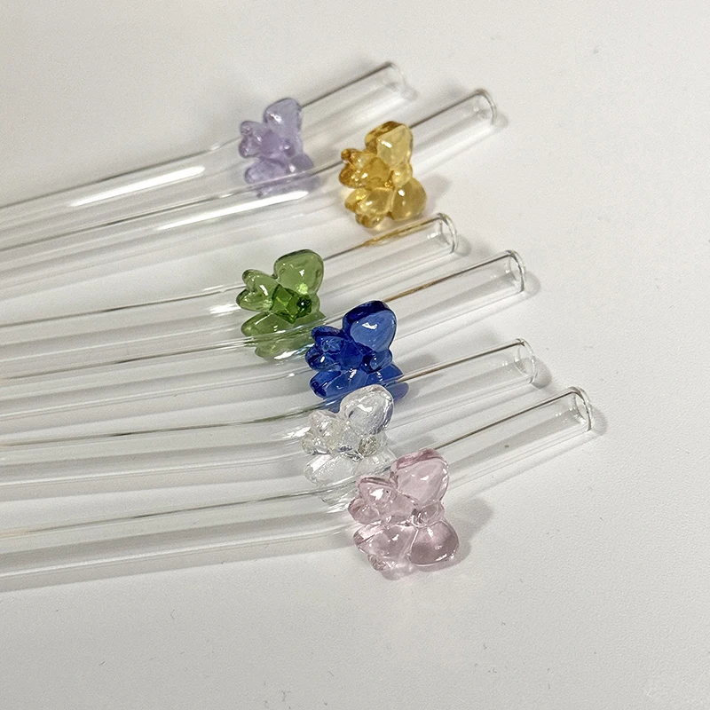 19cm Cute Bowtie Glass Heat-Resistant Straw Reusable Cocktail Juice Drinking Straw For Festival Wedding Party