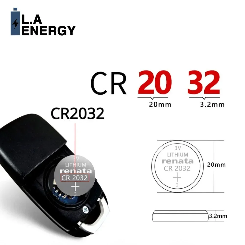 2PCS Original RENATA Swiss Made CR2032 CR 2032 3V Lithium Battery DL2032 ECR2032 For Calculator Car Remote Button Coin Cell