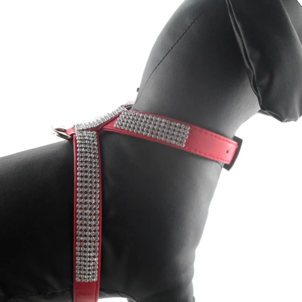 4 Sizes PU Leather Rhinestones Dog Harness Safety Comfortable Dress Up Pet Harness Collar for Small Medium Large Dog Supplies