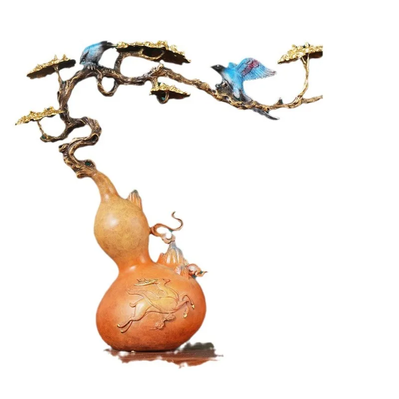 Qianqiu ornament gourd colored copper handicraft home living room desktop ornament, all copper ornament