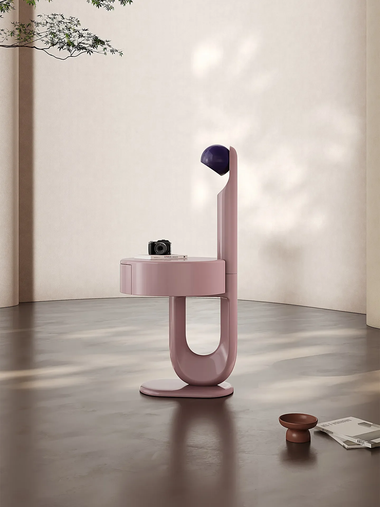 Minimalist style, modern technology, futuristic, living room, sofa side table
