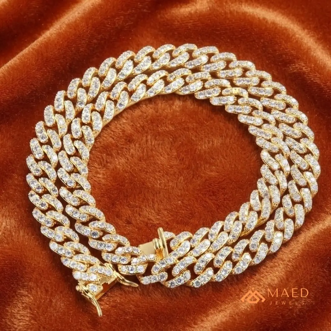 Plated Cuban .Gold Link Chain Moissanite Necklace Hip Hop Fashion Jewelry Luxury Unisex NY Style Party Premium Gift