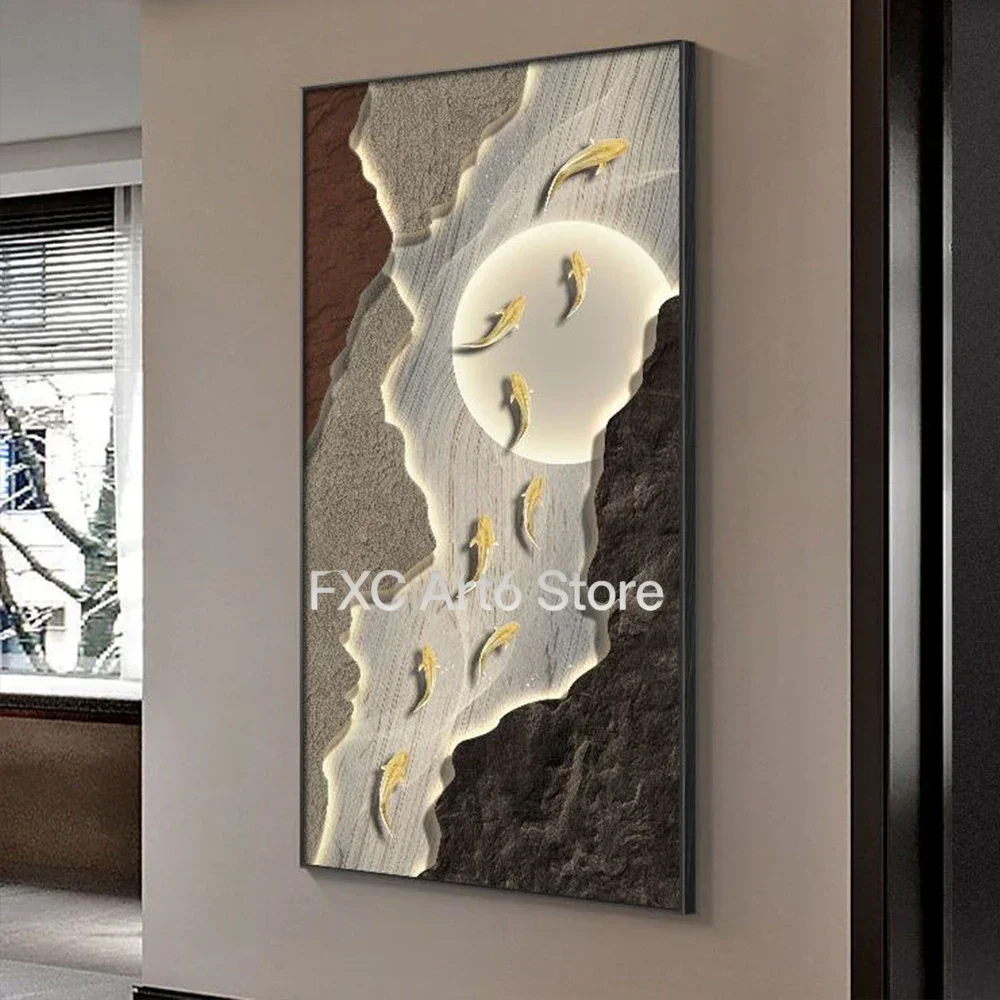 1PC frameless Modern Simple Wall Art A school of goldfish River surging HD Canvas Printing Poster Home Living Room Bedroom Entra
