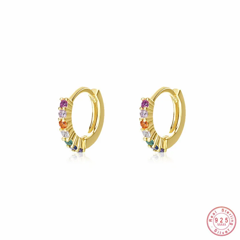 

925 Sterling Silver Rainbow Colored Zircon Vintage Stud Earrings for Women French Temperament Jewelry Gift