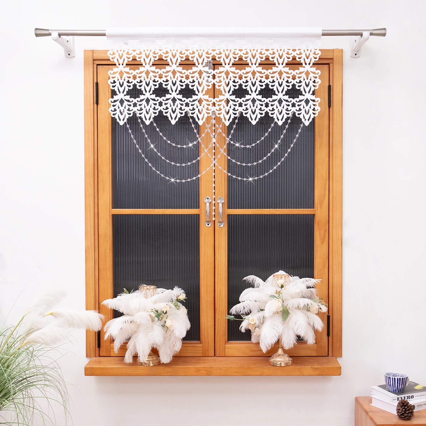 

1PC filter hollow panel curtains crystal beads pole design for bedroom living room holiday Christmas decoration