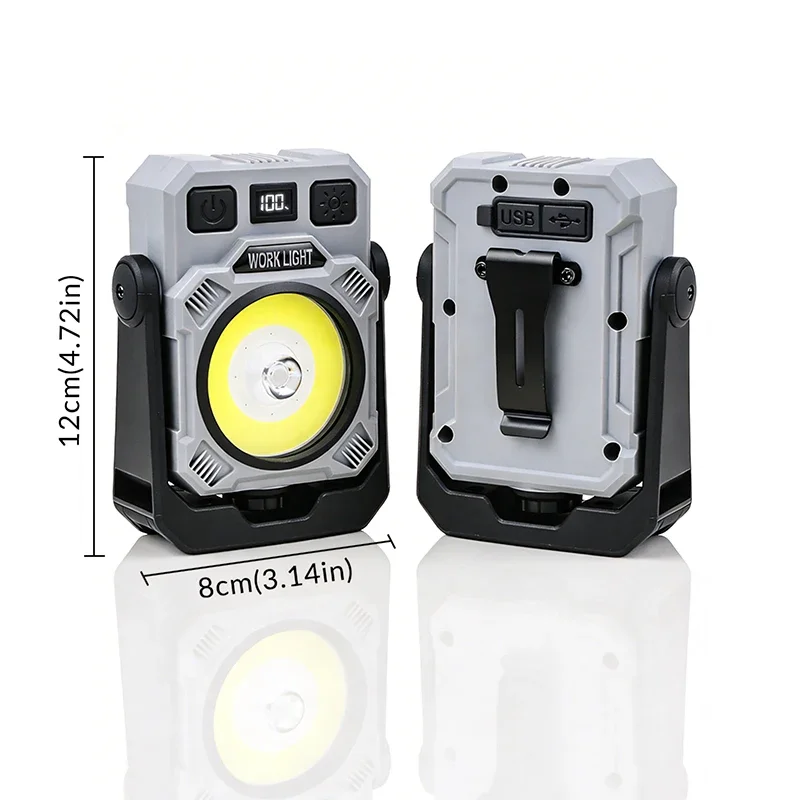 Multi-functional LED work light with hook, magnet, pen clip, tripod adapter, 360° rotatable camping light for outdoor use