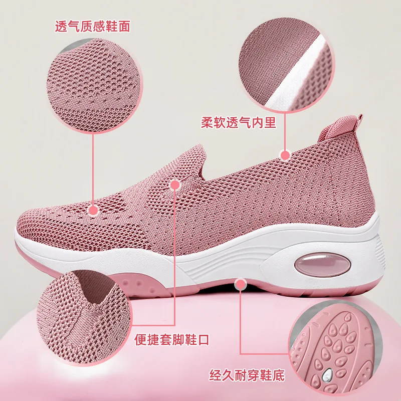 Ladies Breathable Mesh Slip On Walking Sneakers Air Cushion Platform Comfort Non Slip Casual Shoes view 6