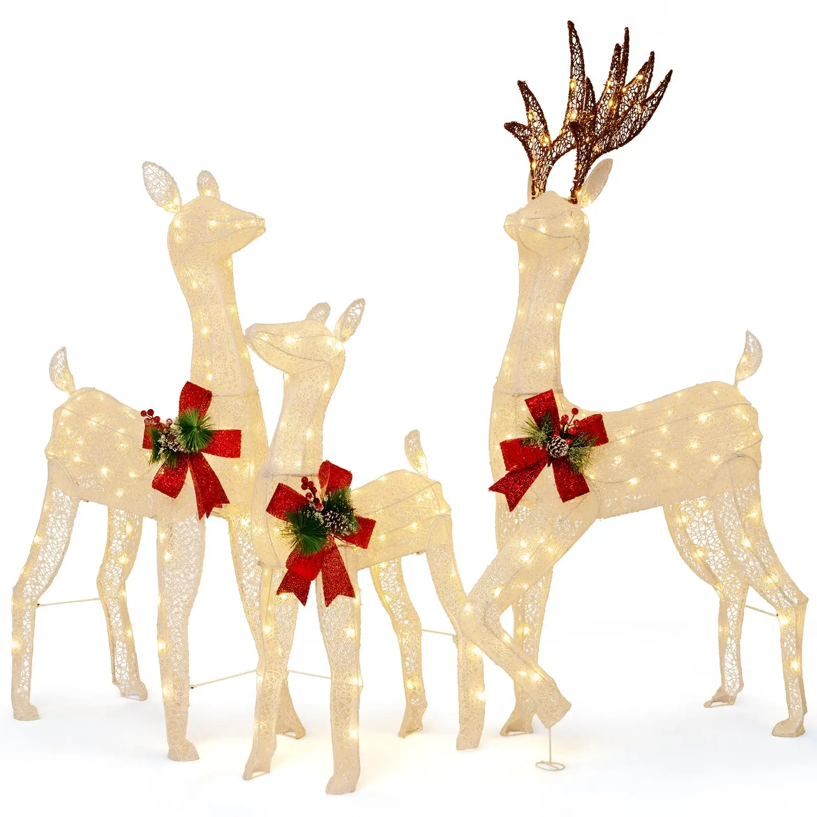 3 Pieces Lighted Christmas Reindeer Family, Xmas Lighted Deer Decoration with 230 Warm White LED Lights, Indoor &