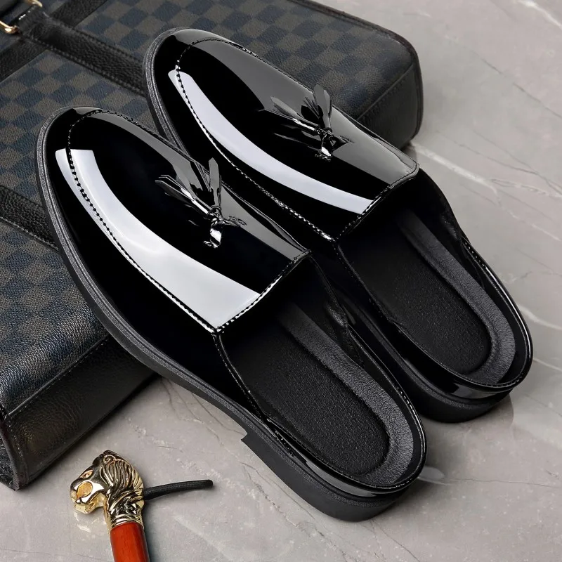 Men Black Patent Leather Mules - Formal Men Daily Wear Footwear 评论和价格
