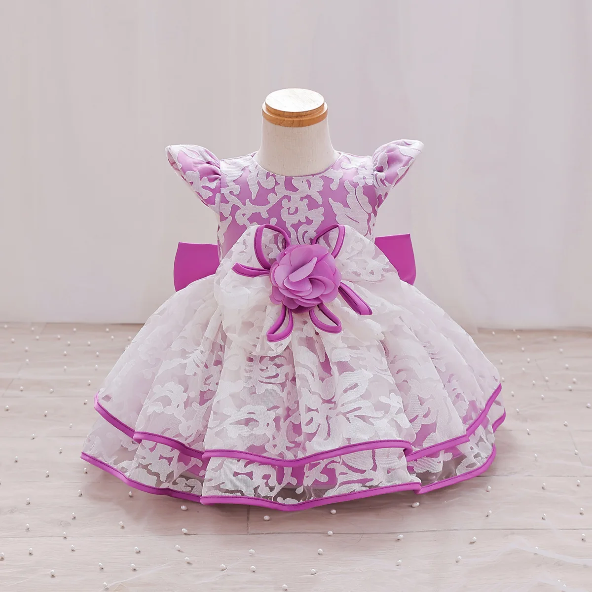 

Summer New Girl Baby Baby Little Flying Sleeve Printed Flower Girl Wedding Dress Princess Dress Birthday Party Dress
