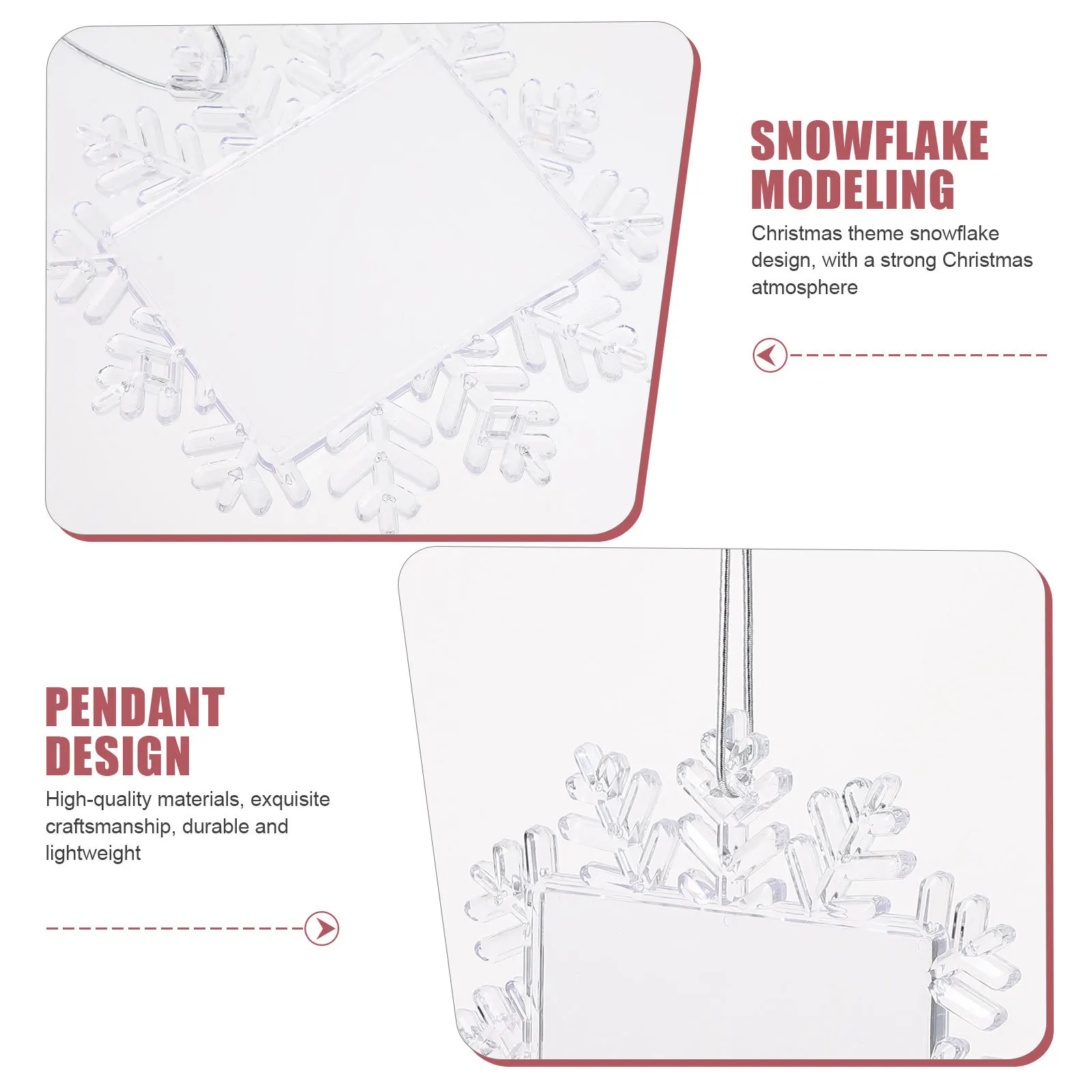 

2Pcs Christmas Snowflake Photo Frame Pendant Smooth Edges Safe for Family and Friends Gifts Photo Frame Pendant