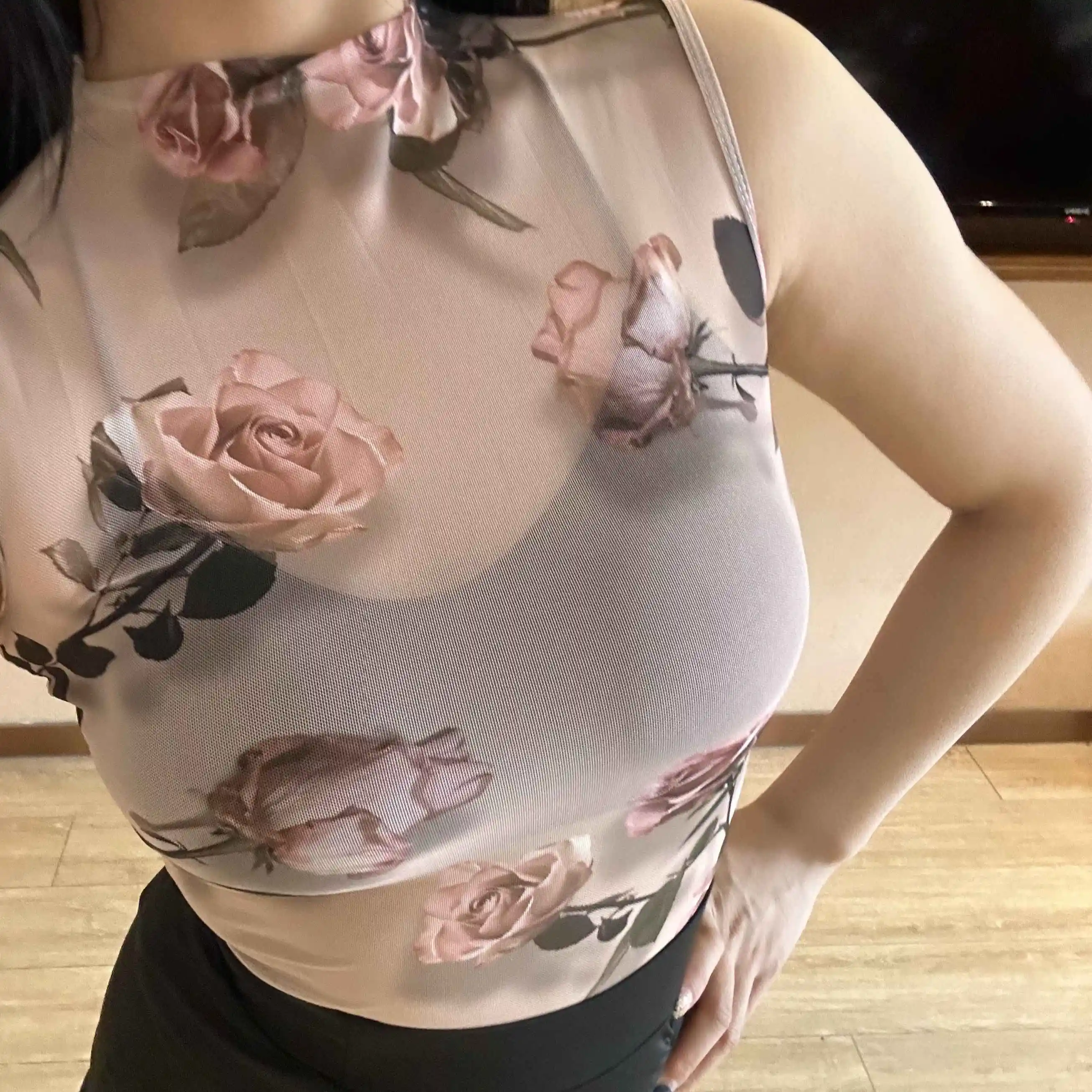 Sexy imprimé maille sans manches Latin haut de danse femmes Club Rumba Salsa danse vêtements adulte pratique Performance vêtements DNV23539