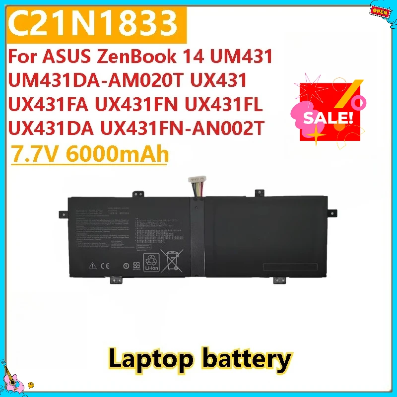 

Высокое качество 7,7 В 6000 мАч C21N1833 аккумулятор для ноутбука ASUS ZenBook 14 UM431 UM431DA-AM020T UX431FN-AN002T UX431 UX431FA UX431DA