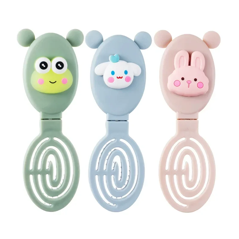 2 in 1 Cute Cartoon Portable Folding Comb with Mini Make Up Mirror Children Plastic Small Air Cushion Folding Comb with Mirror