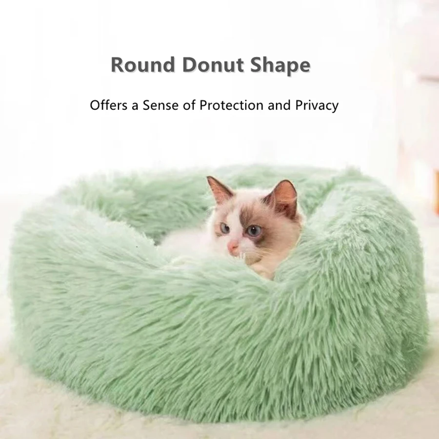 Weiches, langes Plüsch-Katzenhaus, Hundebett, beruhigendes, warmes Kunstfell-Bett, Donut-förmiges, komfortables Schlafbett, waschbar für kleine und mittelgroße Hunde und Katzen – Detail 8