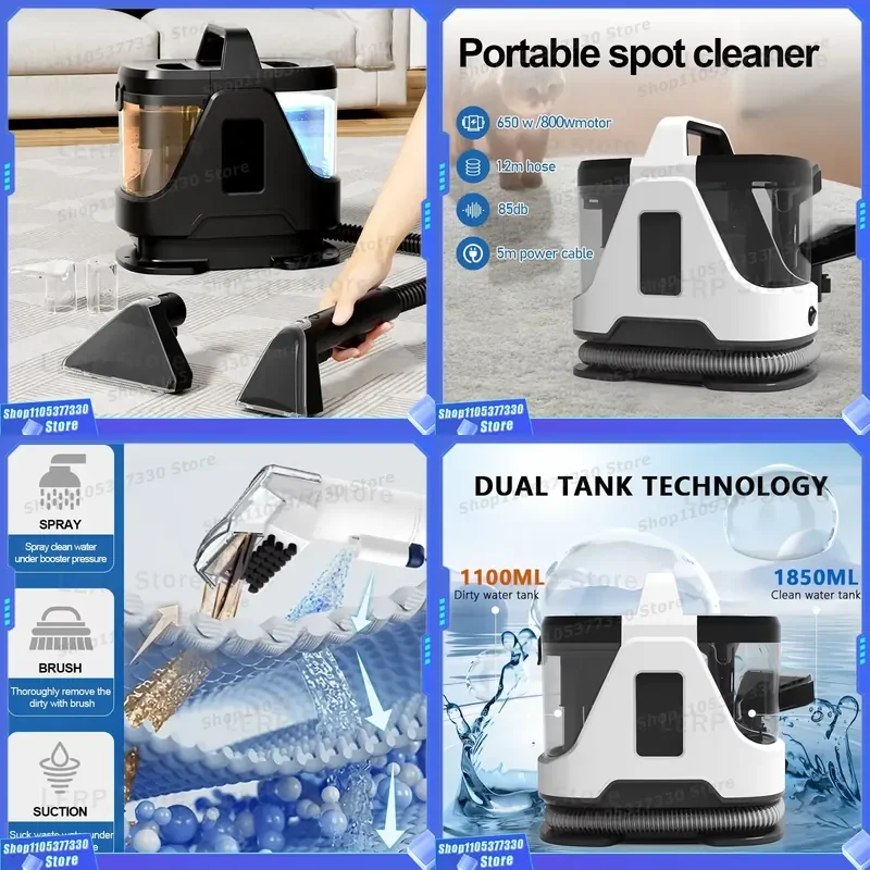 Portable Handheld Carpet Cleaner Machine Wet Dry Fabric Stain Remover for Sofa Rug Upholstery Deep Cleaning Device Home Use