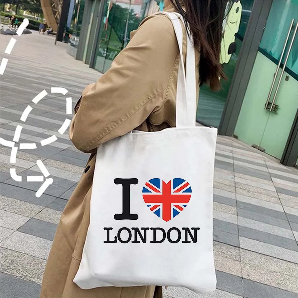 Big Ben England Feel Map Sac fourre-tout réutilisable pour femme, sac à main de grande capacité, style britannique, paysage de bus de Londres, sac initié