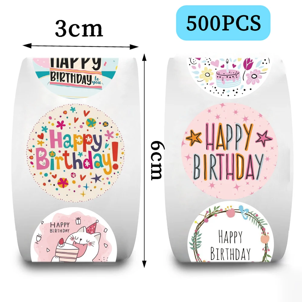 500pcs Cartoon Happy Birthday Stickers Roll for Gift Wrapping Decoration Envelope Sealing Label Kids Toys Stationery Stickers