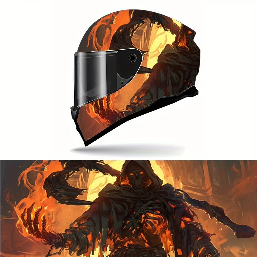 

Flame Prison Grim Reaper PVC Motorcycle Helmet Vinyl Wrap, Self-Adhesive Waterproof Sticker, Anti-Scratch Decorative Film for Fu