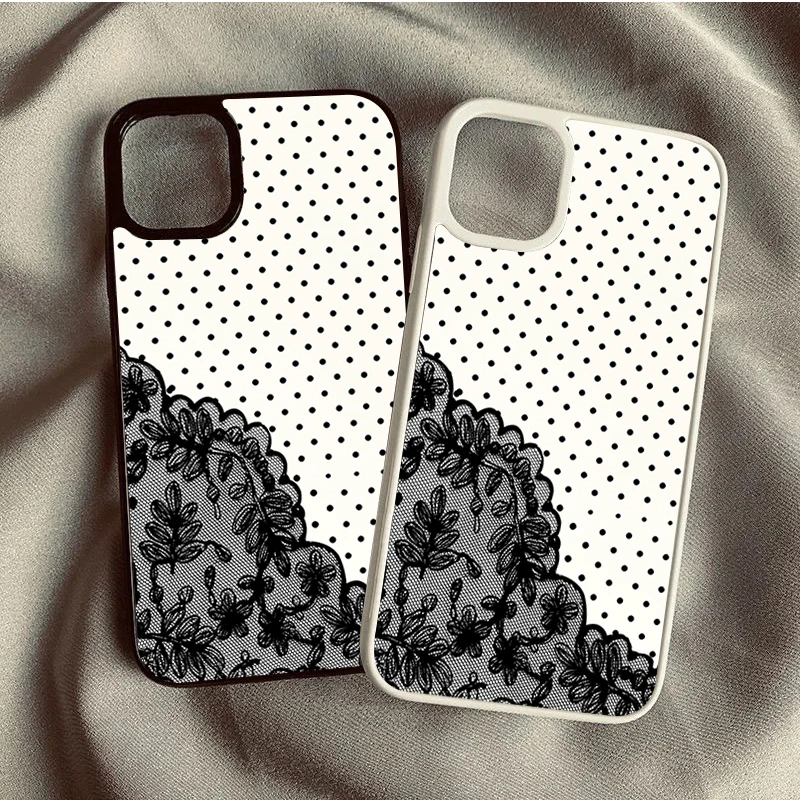 

Elegant Lace Flower Polka Dots Phone Case for iPhone 17 Pro 16 Pro Max 15 14 13 12 11 16E Air X XR XS Max 7 8 Plus SE 2022 Cover