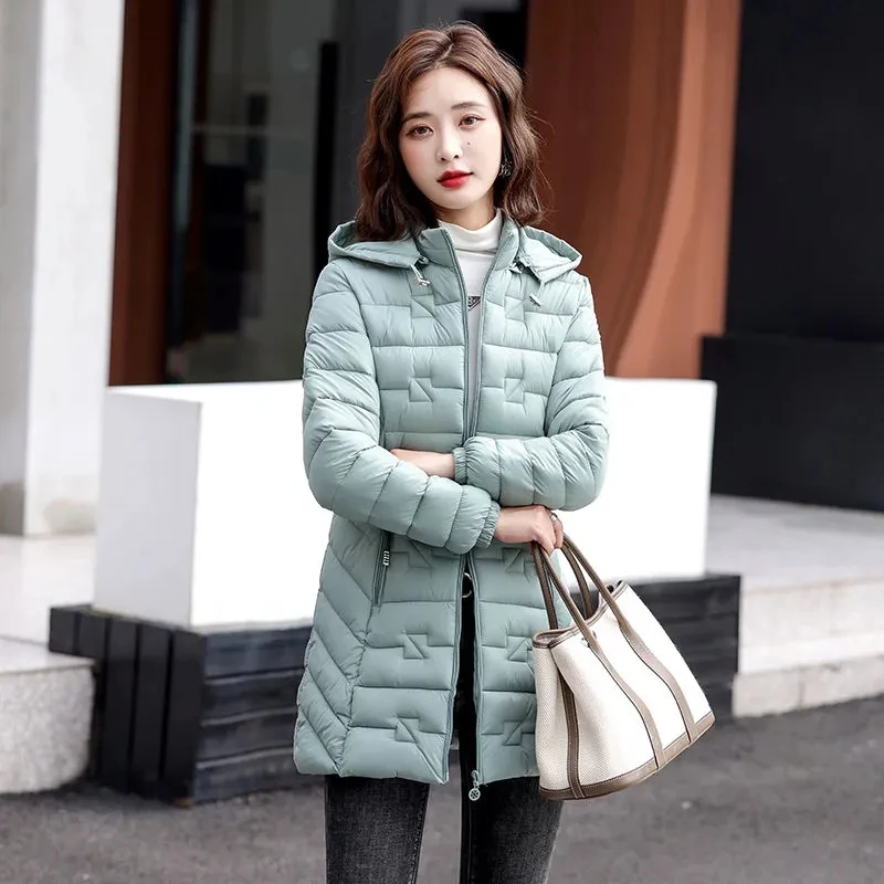 

Down Cotton Coat Womens 2022 Winter New Korean Fashion All-match Casual Padded Jacket Women Large Size Thick Long Hooded Parkas