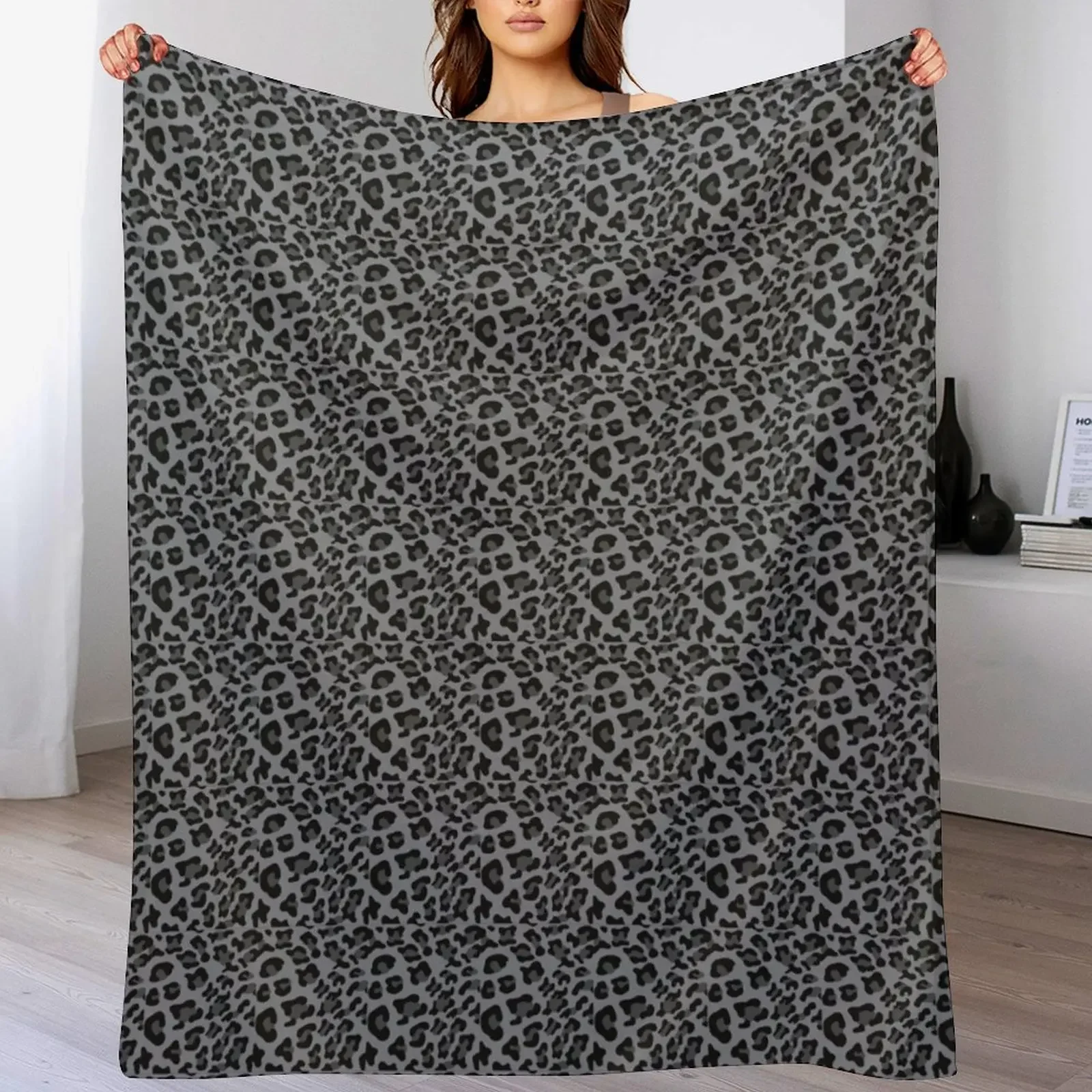 

Grey and Black Leopard Print Throw Blanket Flannels valentine gift ideas Sofa Throw Luxury Designer Blankets