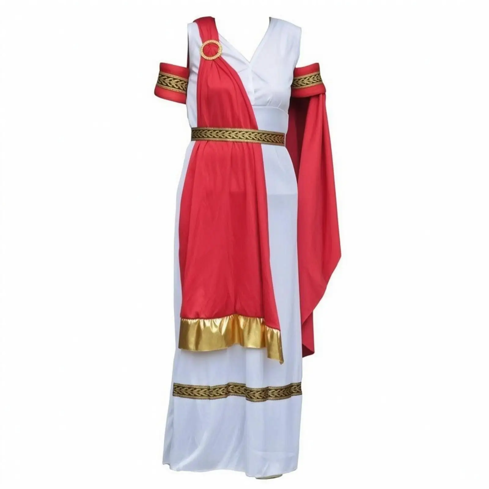 Roman Warrior Performance Costume for Men White Red Panel Design Gold Decorative Trim for School Play Cosplay