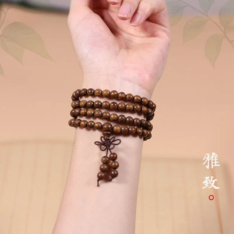 Authentic Sinking Golden Sandalwood Old Material Ebony 6 8mm 108 Beads Mala Bracelets for Men Women Couples Gifts