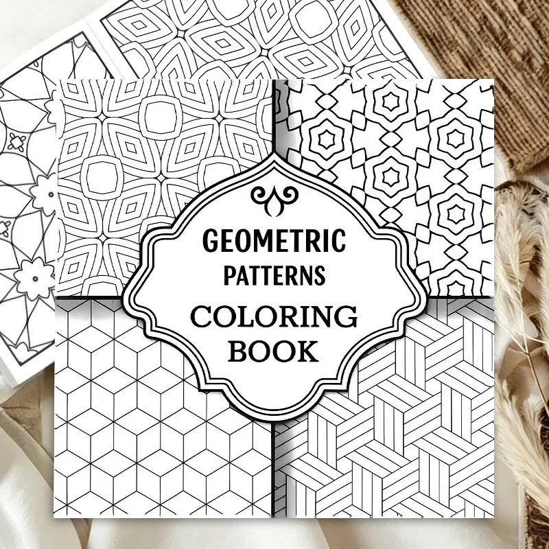 Adults Geometric Patterns Coloring Book Relaxing Geometric Line Drawing Pages Stress Relief Meditation Art Workbook