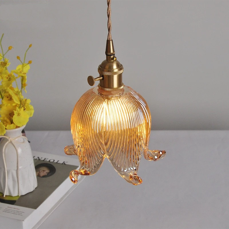 

Vintage Creative LED Pendant Light Fixtures Home Deoor Reading Bedroom Knob Switch Loft Flower Glass wall Lamp Luminaire
