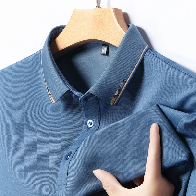 2024 Men\'s New Solid Color Cotton Business and Leisure POLO Shirt Summer Fashion Short Sleeve Comfortable and Breathable Top