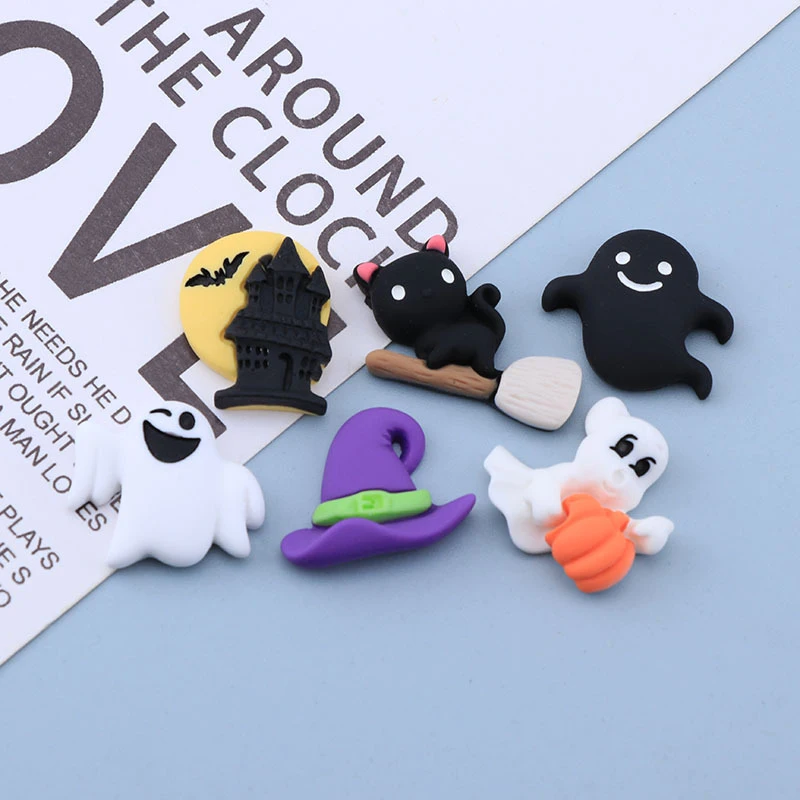 Collection de Citrouille et Fantôme de Dessin Animé, Décor de ixd'Halloween en Résine à Dos pio, Accessoires de Décoration Artisanale pour Scrapbooking, 10 Pièces
