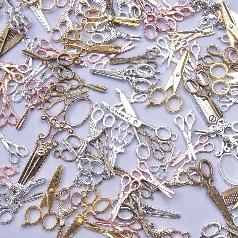 10pcs Mixed Alloy Mini Scissors Charms Bulk Antique Silver/Gold Color Scissors Pendant Vintage For DIY Handmade Jewelry Making