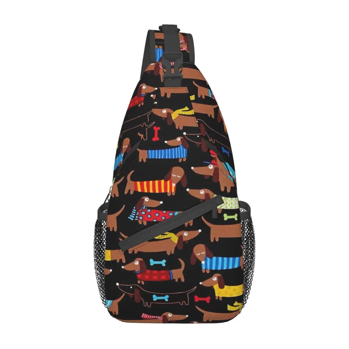 Retro Dog Dachshund Crossbody Sling Bag Cool Chest Bag Animal Cartoon Shoulder Backpack Daypack for Travel Hiking Biking Pack