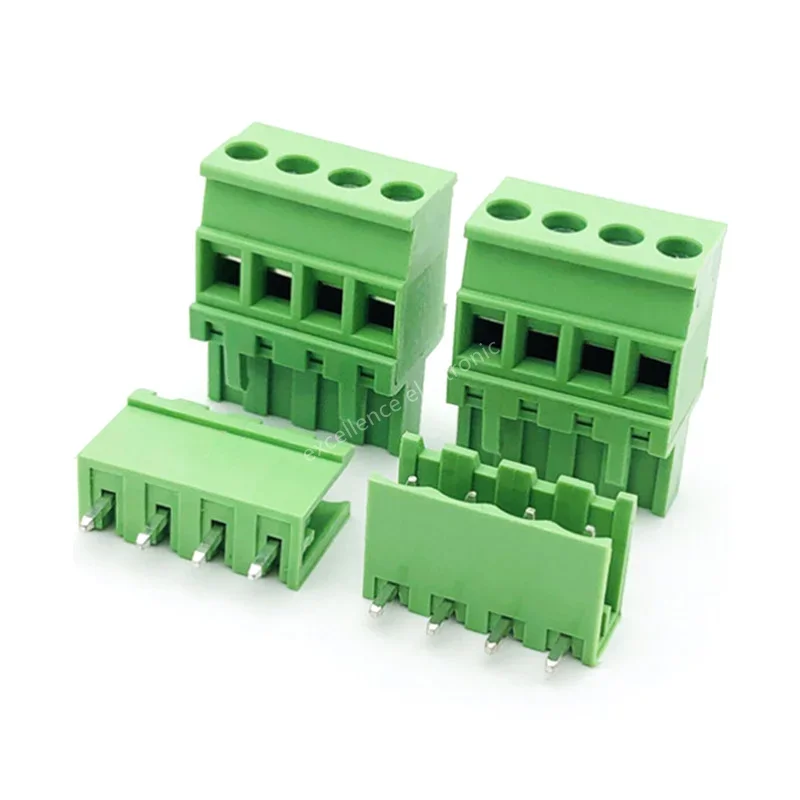 5/10Sets 2EDGKA-5.08mm PCB Plug-in Terminal Straight Plug Green Terminal Straight Bend Pin Holder Complete Kit