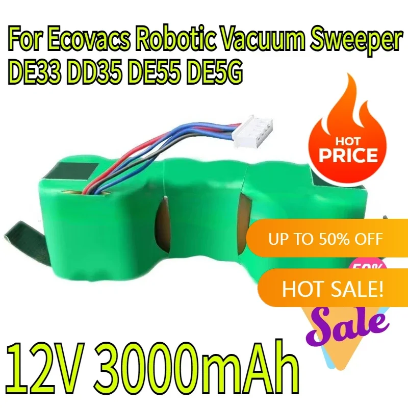 

12V 3000mAh NIMH Replacement Battery for Ecovacs Robotic Vacuum Sweeper DE33 DD35 DE55 DE5G DM88 DG710 DG716 Deebot OZMO 610 901