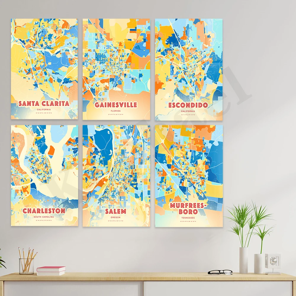 Salem San Andreas Charleston Escondido Chattanooga Roseville Kansas Recife Gainesville Santa Clarita City Color Map Poster