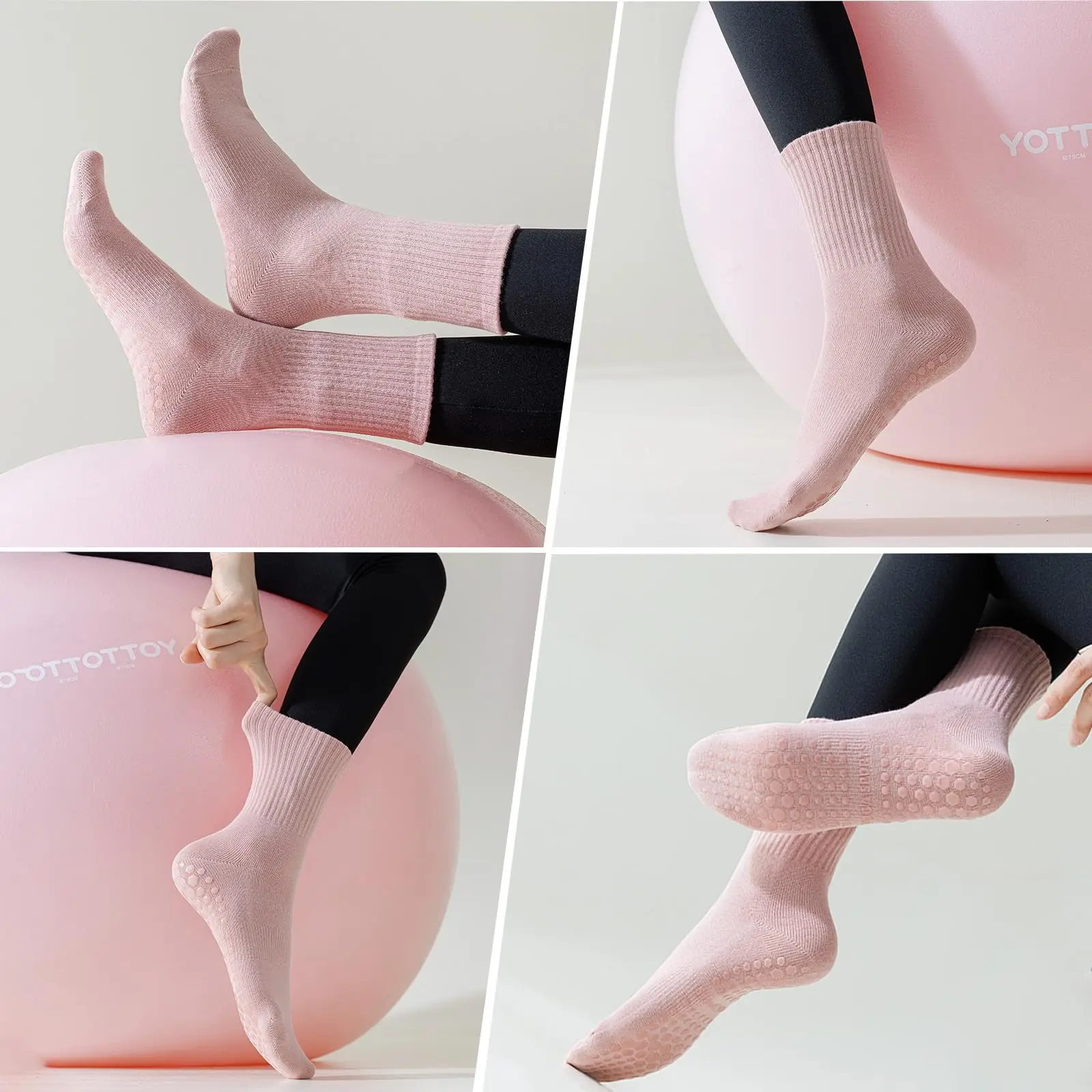 4-6 pairs of women\'s yoga socks, solid color midsole anti slip grip yoga Pilates ballet socks
